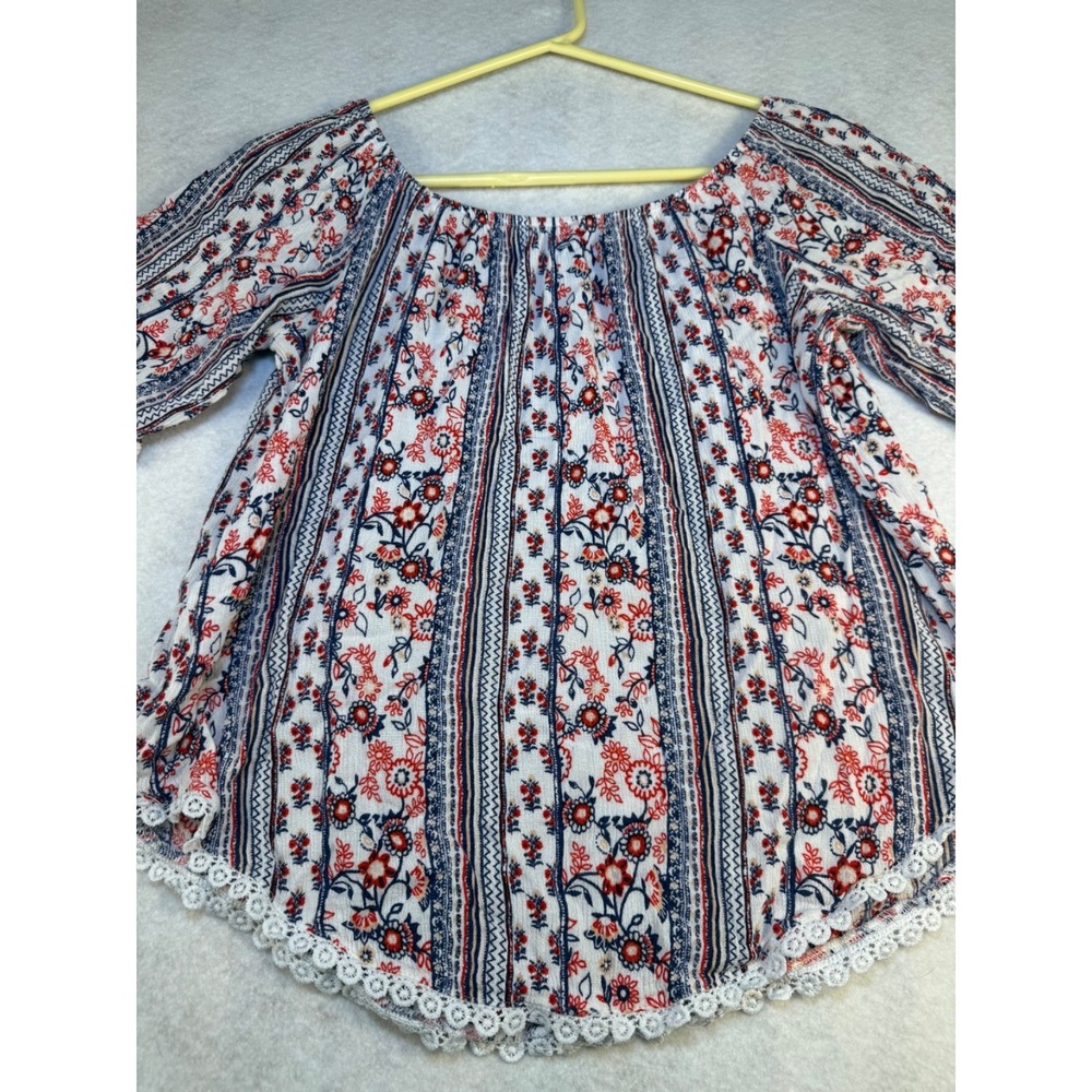 InSeparable Boho Peasant Top Womens Small Floral Off Shoulder Lace Hem